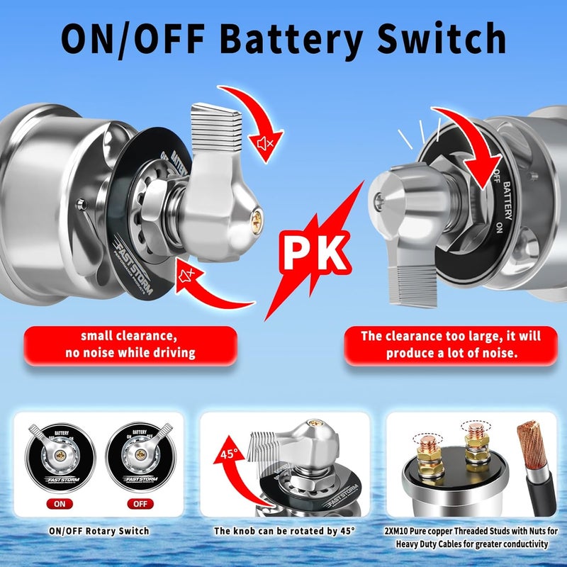 FASTSTORM 200A 12-48V High Current Master Battery Disconnect Switch Battery Power Cut Off Isolator Killer Switch with Face Plate for Car Vehicle RV Truck Boat Marine ATV - Image 5